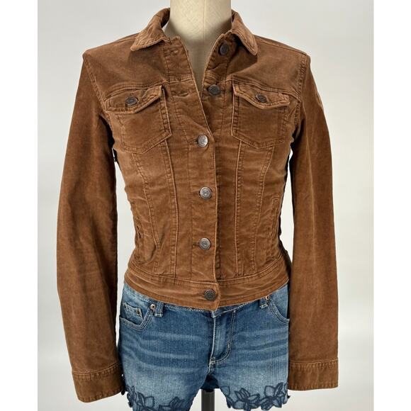 Aeropostale Trucker Jacket Womens Sz XS Brown Corduroy Button-Up Stretch Coat - Picture 1 of 11